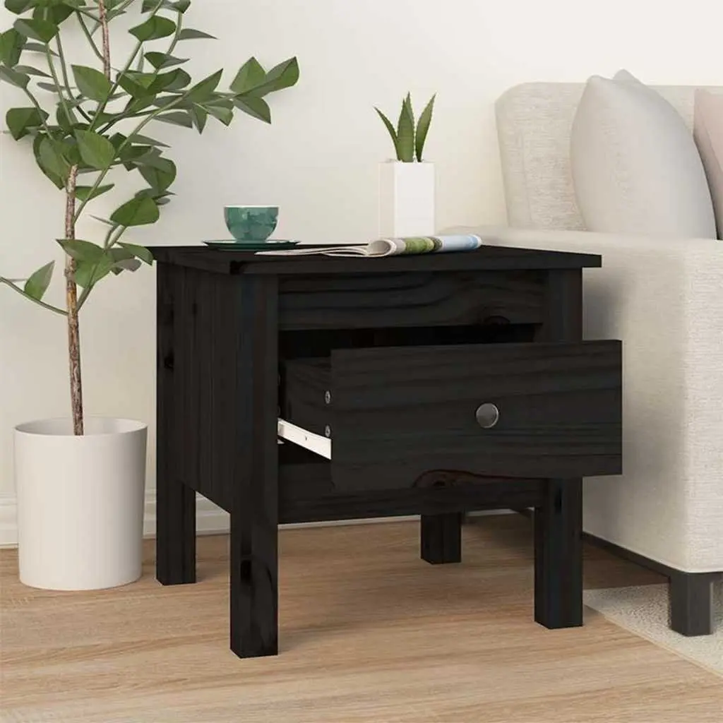 Side Tables 2 pcs Black 40x40x39 cm Solid Wood Pine End Table Bedside