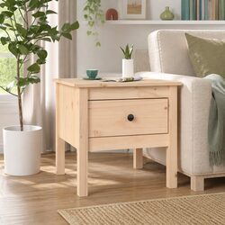 Rustic Solid Wood Pine Side Table with Drawer Storage