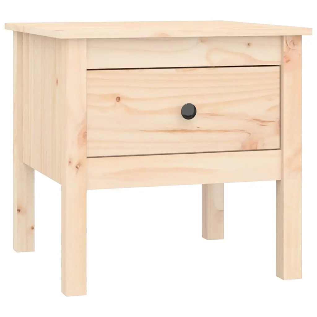 Pine Wood End Table Compact Brown 50x50x49cm Drawer Storage Side Table