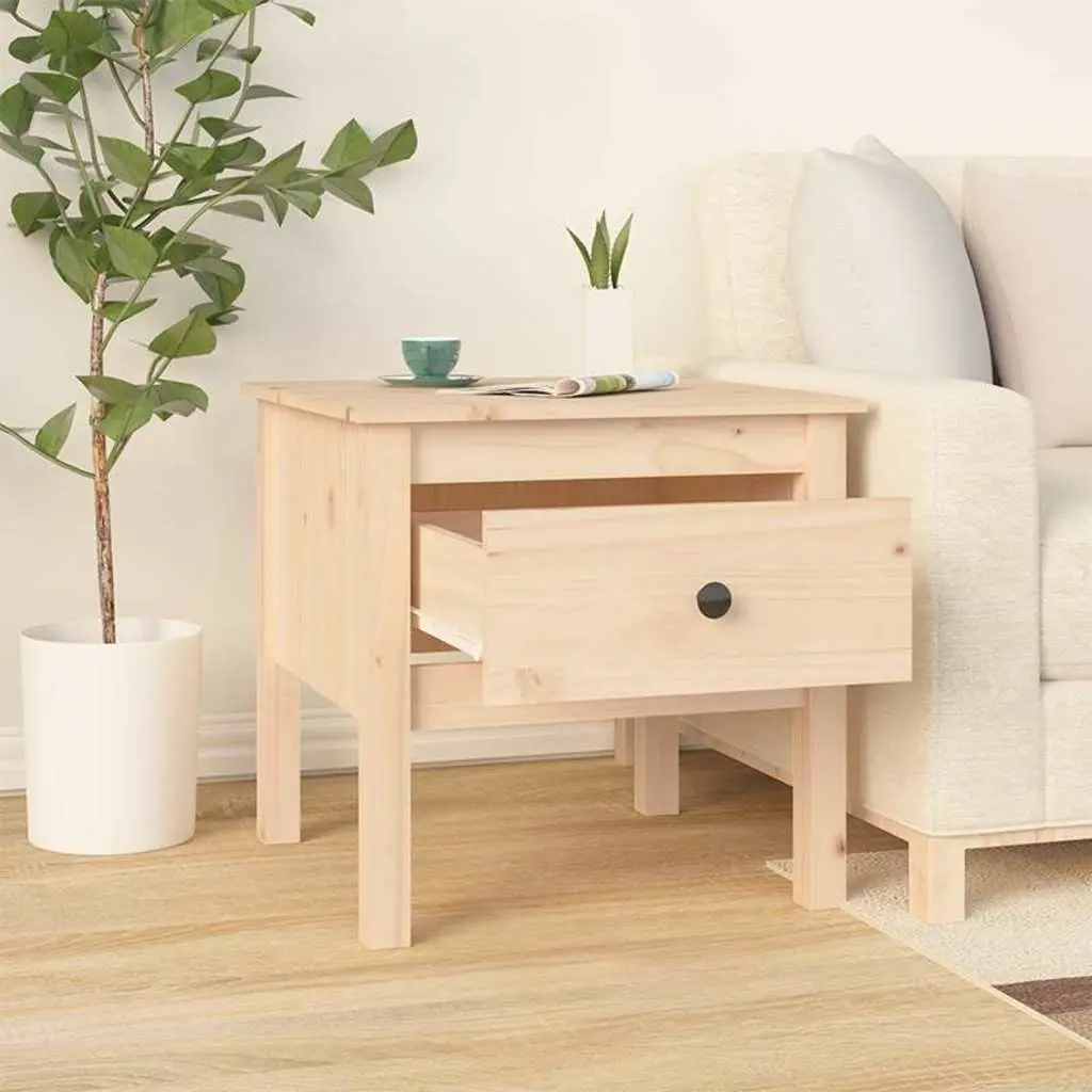 Pine Wood End Table Compact Brown 50x50x49cm Drawer Storage Side Table