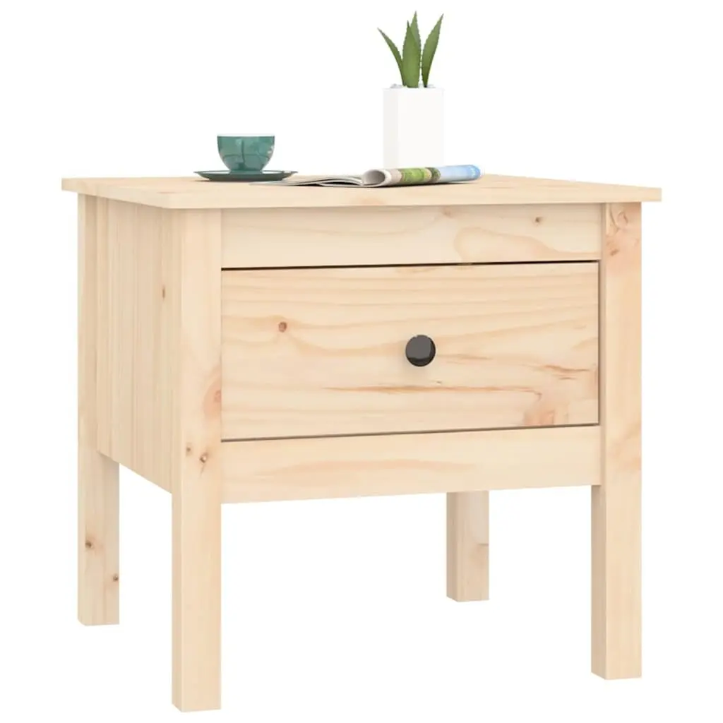 Pine Wood End Table Compact Brown 50x50x49cm Drawer Storage Side Table