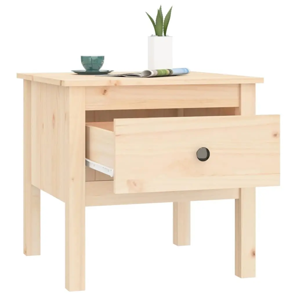 Pine Wood End Table Compact Brown 50x50x49cm Drawer Storage Side Table