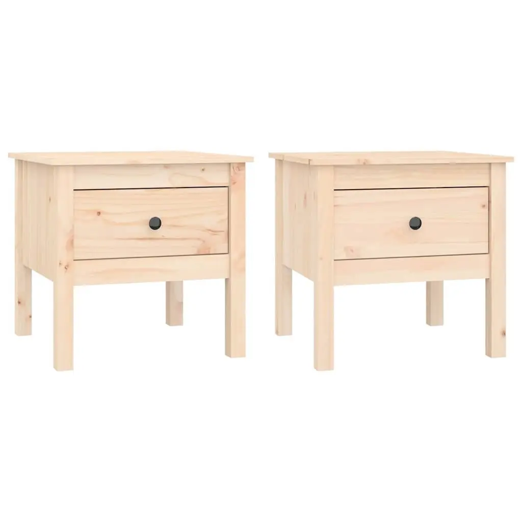 Set of 2 Solid Pine Side Tables with Drawer Storage