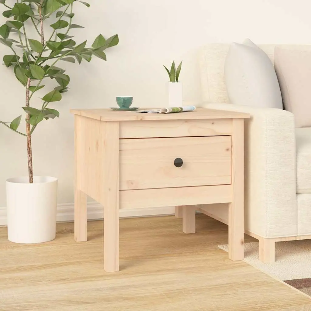 Set of 2 Solid Pine Side Tables with Drawer Storage