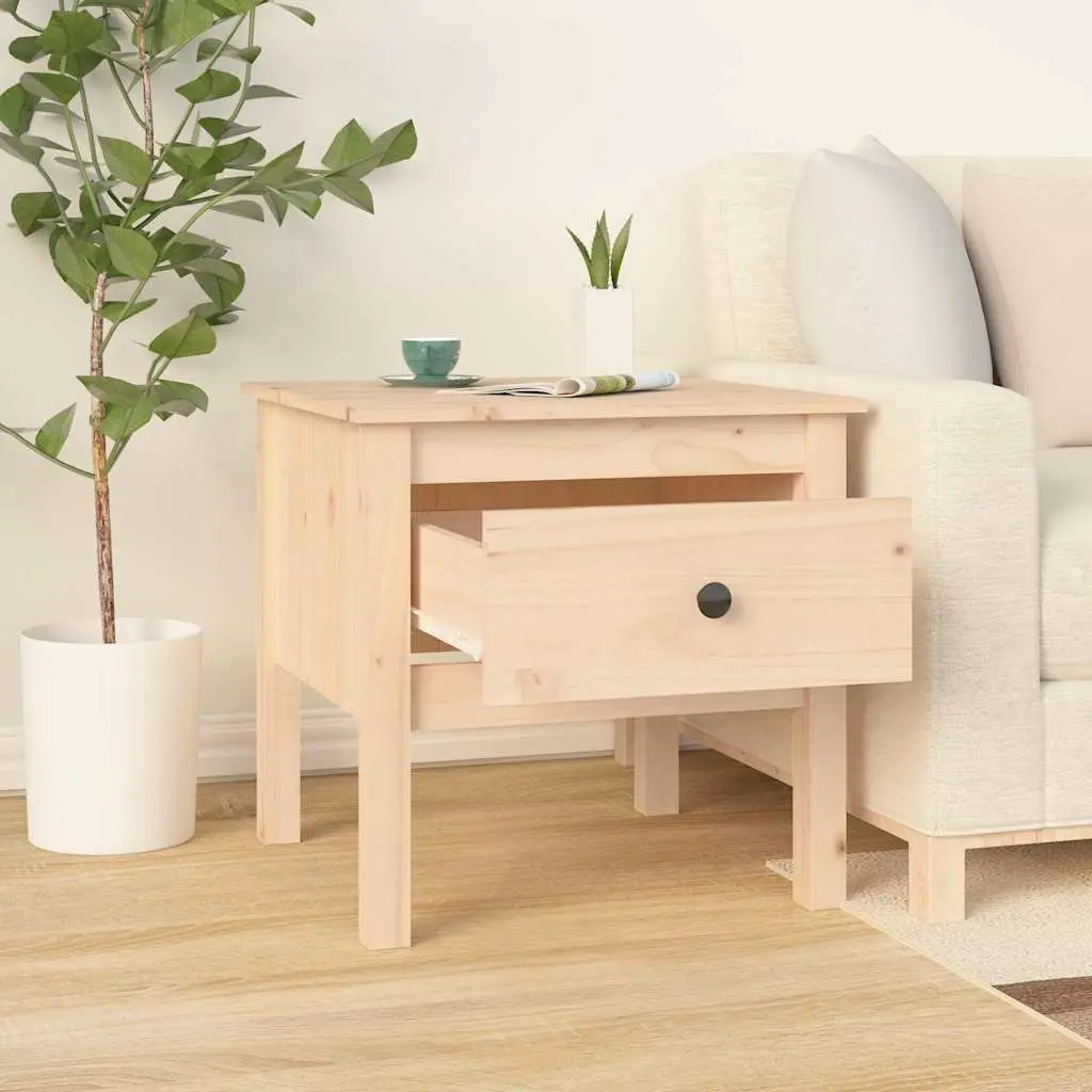 Set of 2 Solid Pine Side Tables with Drawer Storage