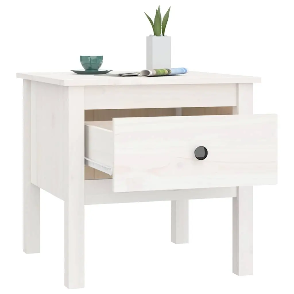 Side Table White 50x50x49 cm Solid Pine Wood Drawer Storage