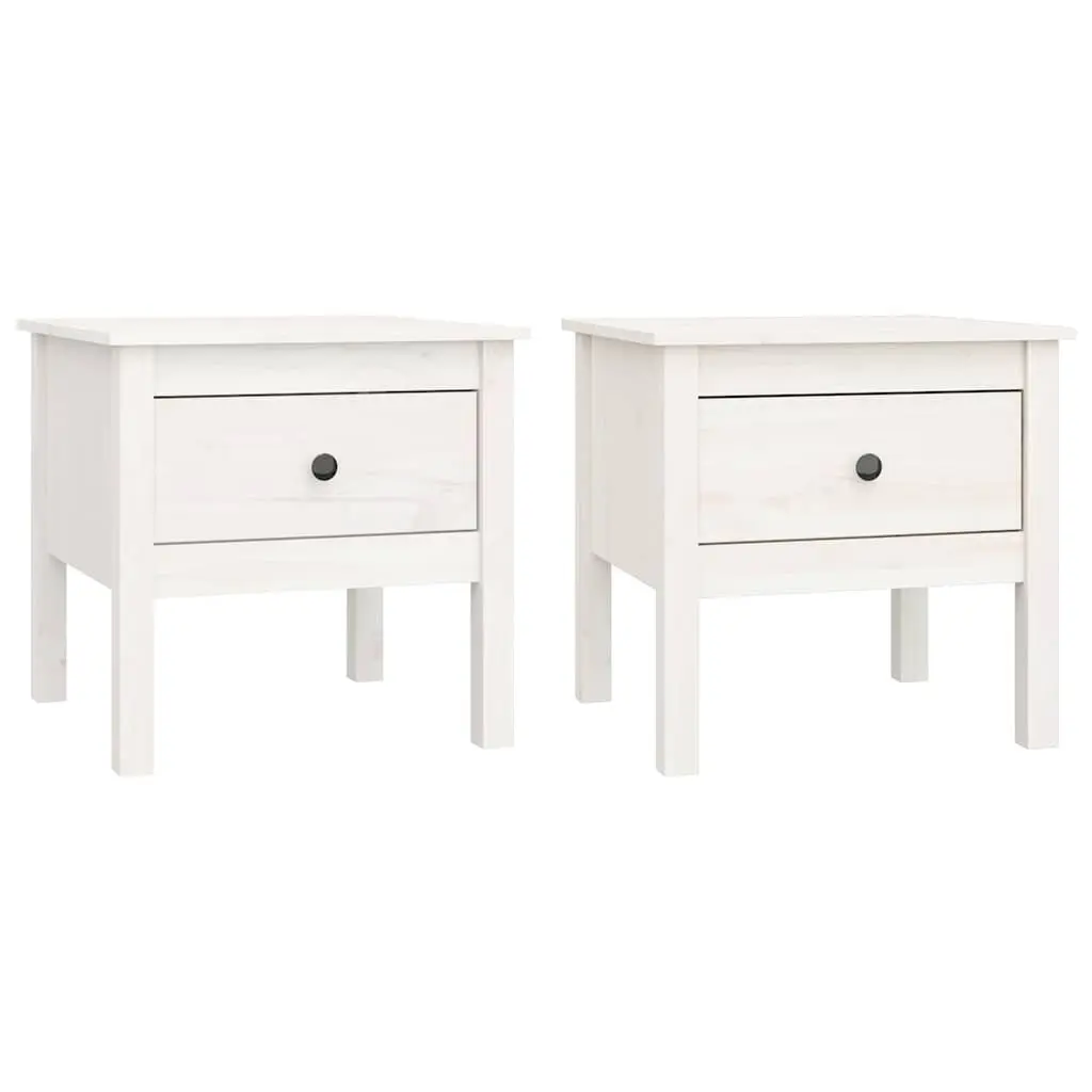 Side Tables 2 Pieces White 50x50x49 cm Pine Wood Bedside End Tables with Drawer