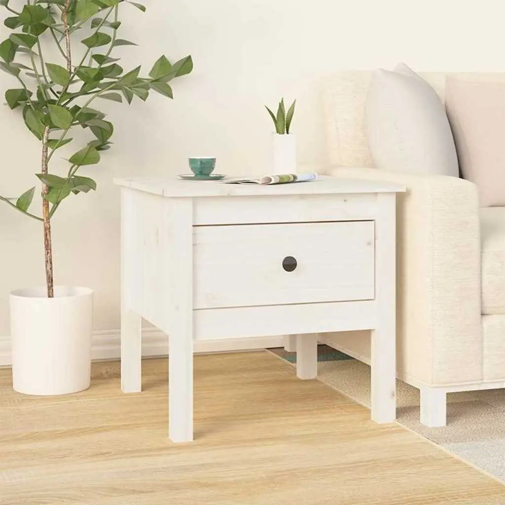 Side Tables 2 Pieces White 50x50x49 cm Pine Wood Bedside End Tables with Drawer