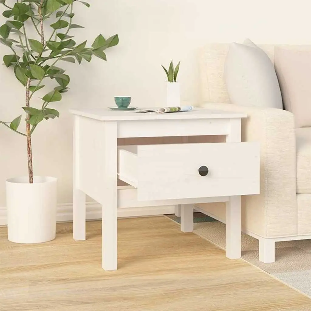 Side Tables 2 Pieces White 50x50x49 cm Pine Wood Bedside End Tables with Drawer