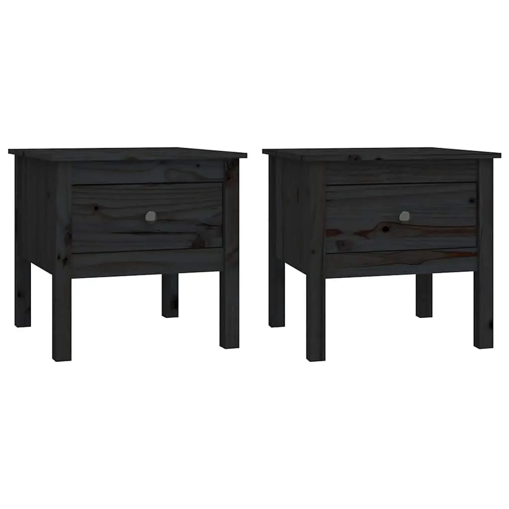 End Tables Black 50x50x49 cm Solid Wood Pine 2 Piece Bedside Side Tables Drawer