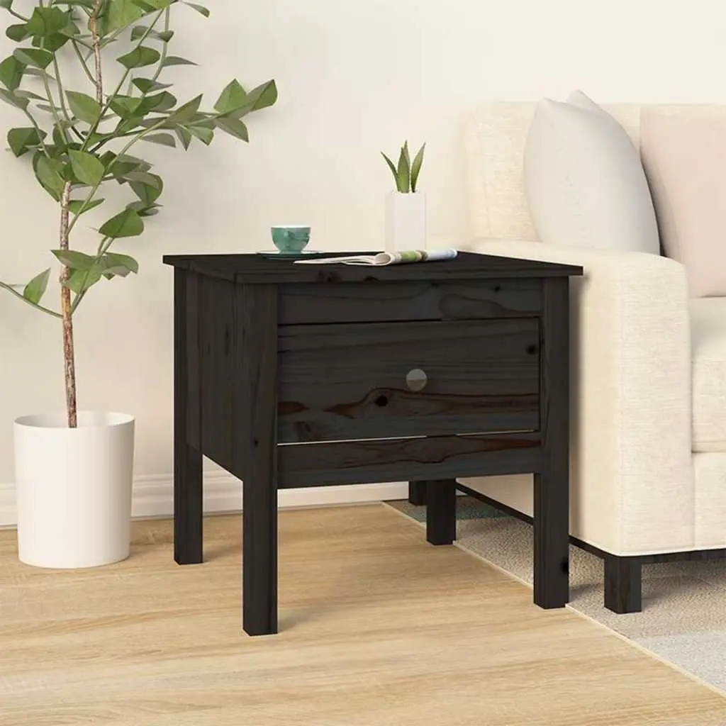 End Tables Black 50x50x49 cm Solid Wood Pine 2 Piece Bedside Side Tables Drawer