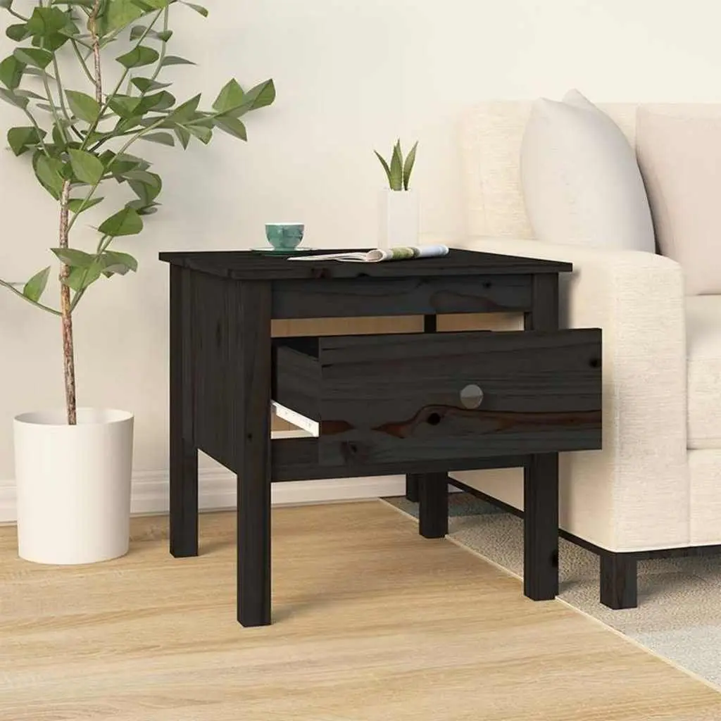 End Tables Black 50x50x49 cm Solid Wood Pine 2 Piece Bedside Side Tables Drawer