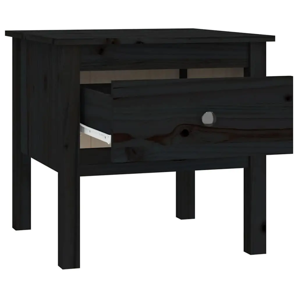 End Tables Black 50x50x49 cm Solid Wood Pine 2 Piece Bedside Side Tables Drawer