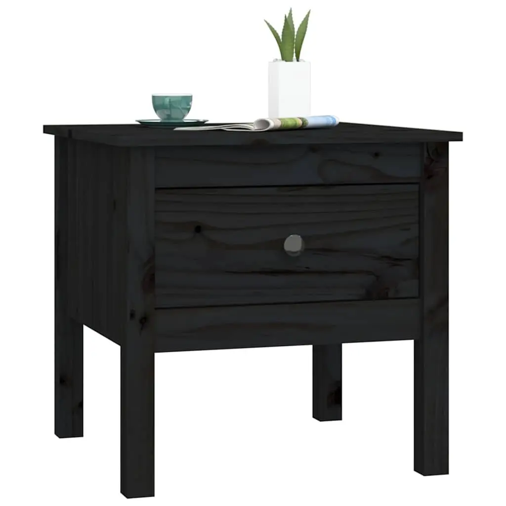 End Tables Black 50x50x49 cm Solid Wood Pine 2 Piece Bedside Side Tables Drawer