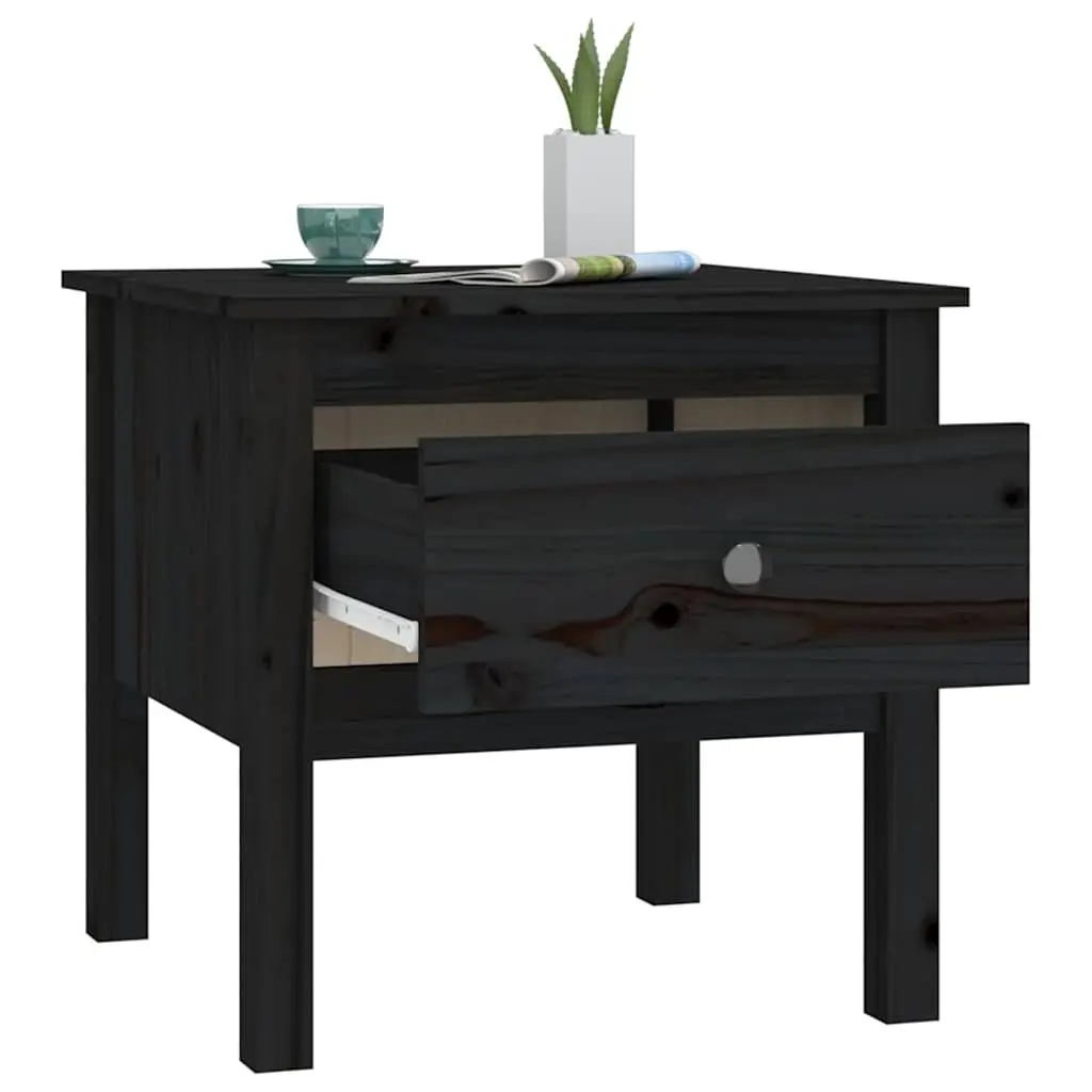 End Tables Black 50x50x49 cm Solid Wood Pine 2 Piece Bedside Side Tables Drawer
