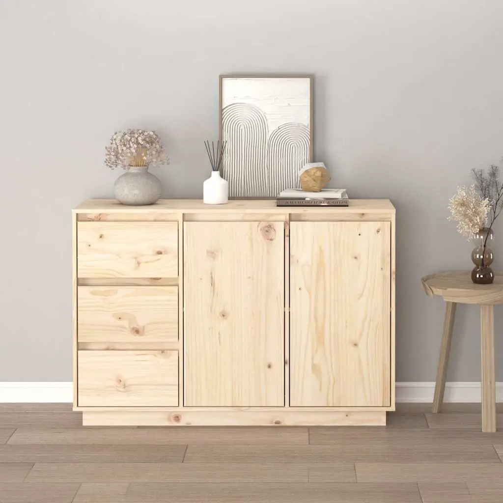 Pine Wood Sideboard Brown 2 Door 3 Drawer Storage Cabinet for Bedroom Living Room
