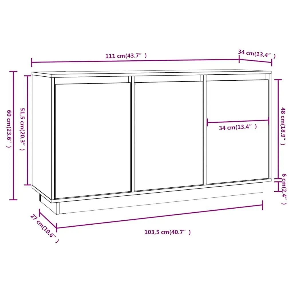Brown Solid Wood Pine Sideboard for Living Spaces