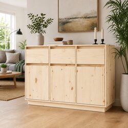 Floating Sideboard in Solid Pine Wood, 111x36x75 cm
