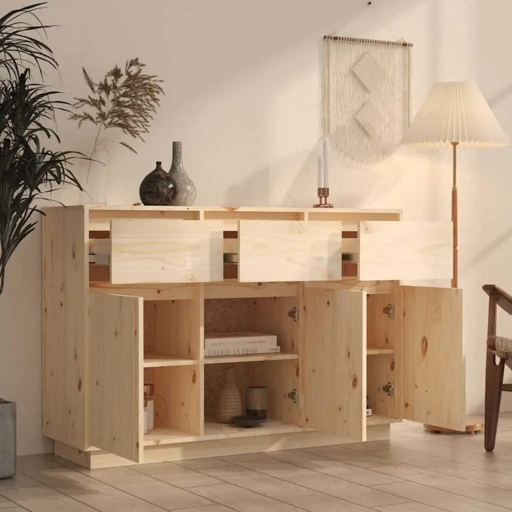 Solid Pine Wood Sideboard 111x36x75 cm Brown Floating Storage Cabinet Drawers