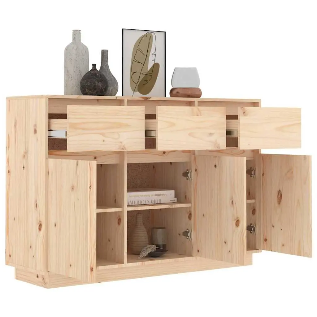 Solid Pine Wood Sideboard 111x36x75 cm Brown Floating Storage Cabinet Drawers