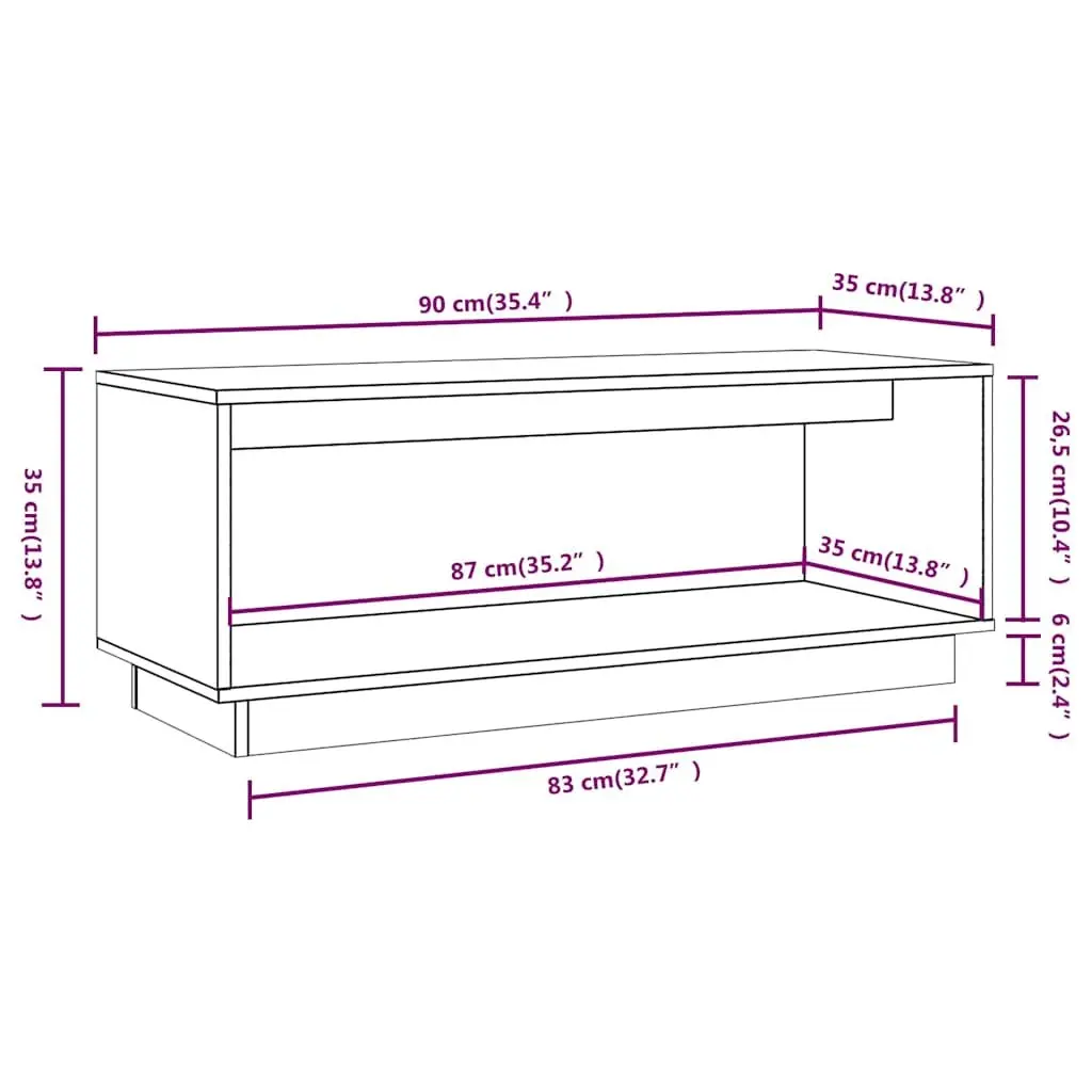 Solid Pine Wood TV Cabinet 90x35x35 cm Brown Storage Unit Living Room Furniture