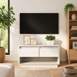 Elegant White Solid Wood TV Cabinet for Living Room