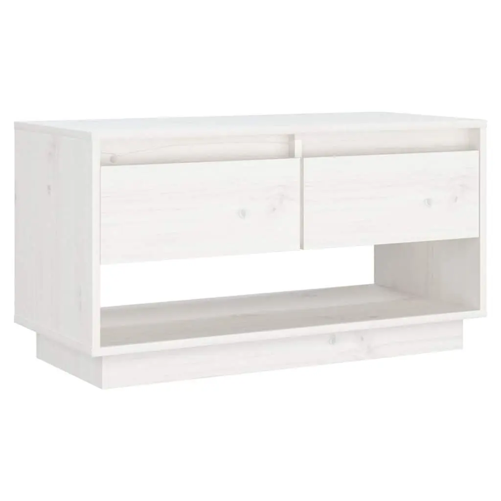 TV Cabinet White Solid Wood 74x34x40 cm Pine Wooden Storage Unit with Drawers