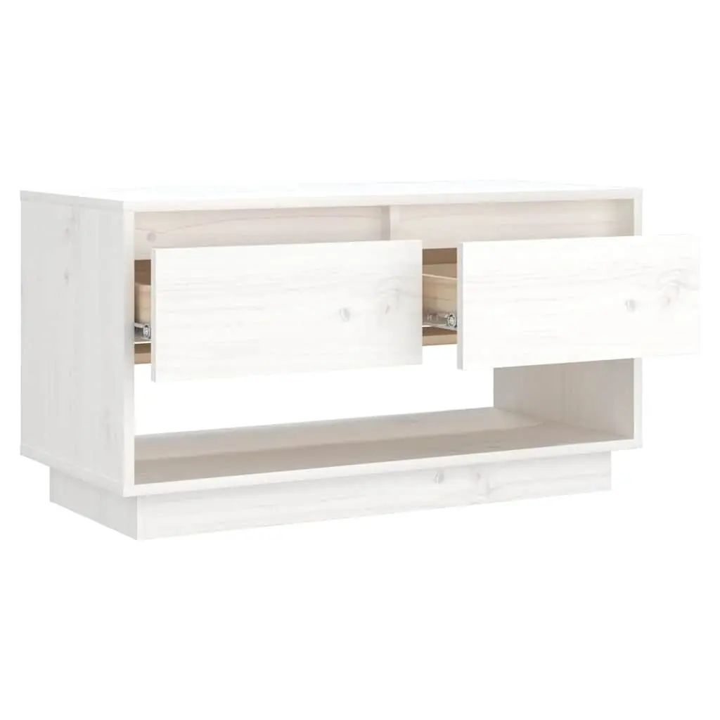 TV Cabinet White Solid Wood 74x34x40 cm Pine Wooden Storage Unit with Drawers