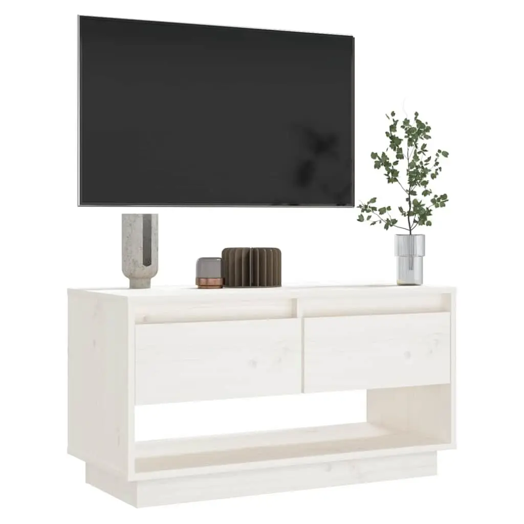 TV Cabinet White Solid Wood 74x34x40 cm Pine Wooden Storage Unit with Drawers