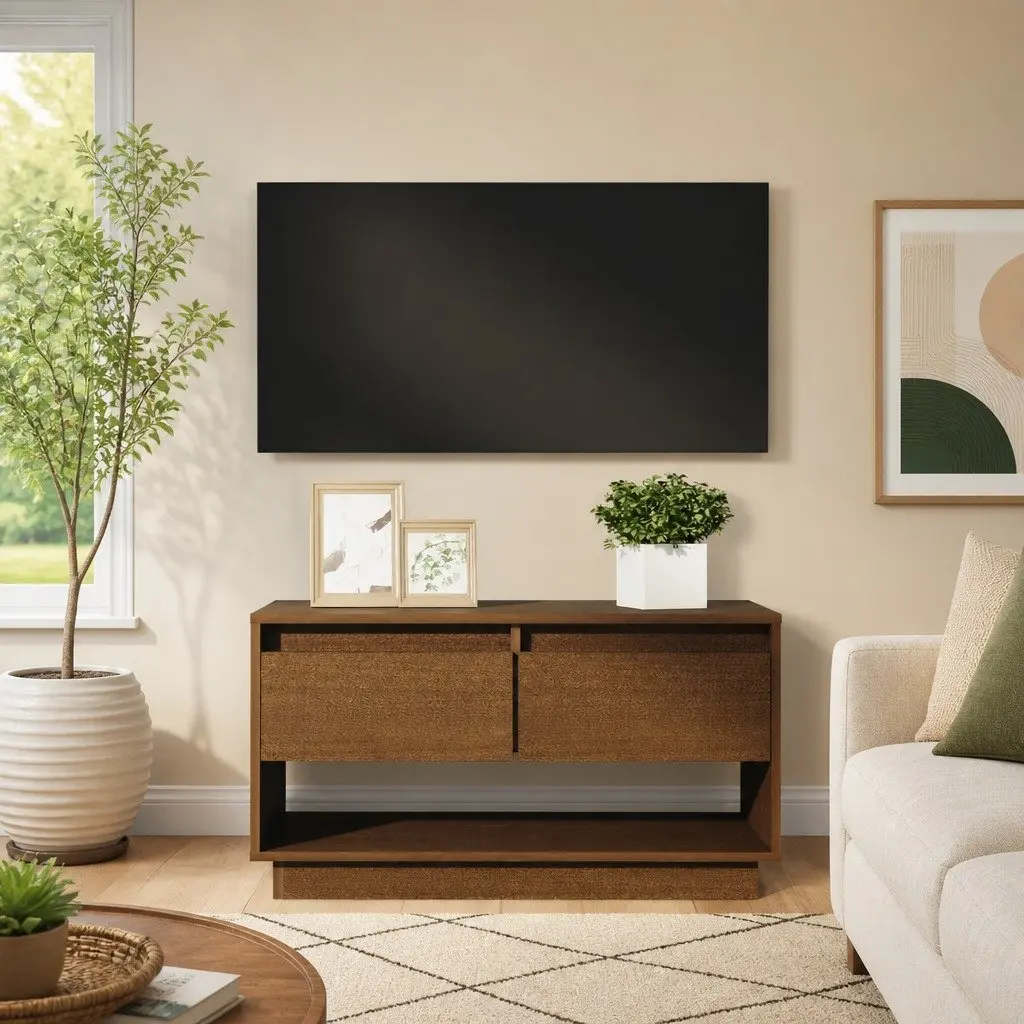 Solid Wood Pine TV Cabinet Honey Brown 74 x 34 x 40 cm with Drawers Storage Unit
