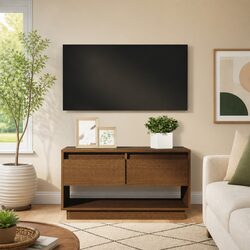 Pine Wood TV Cabinet in Honey Brown with Drawers