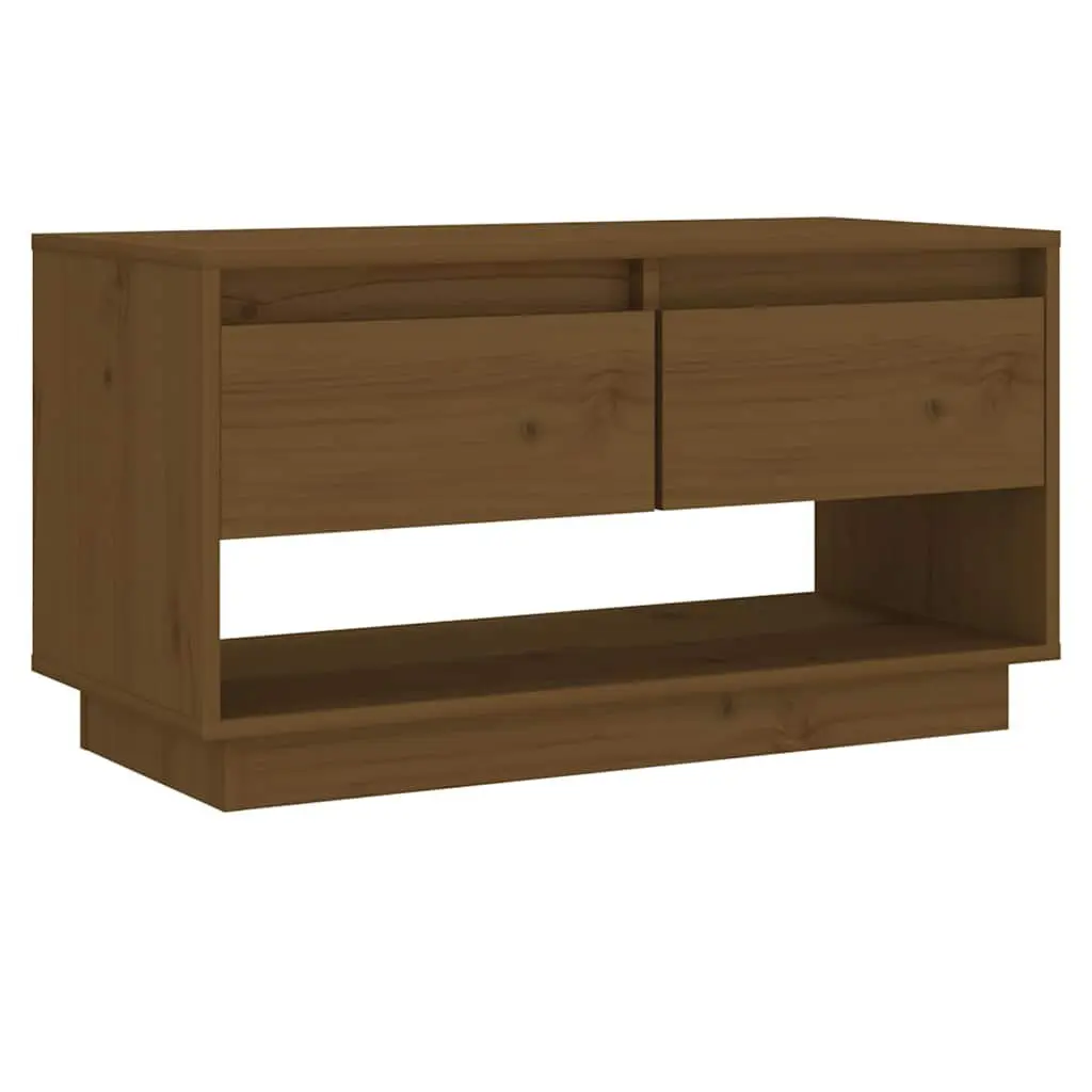 Solid Wood Pine TV Cabinet Honey Brown 74 x 34 x 40 cm with Drawers Storage Unit