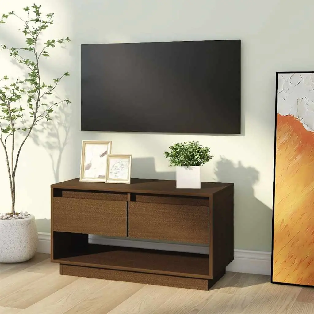 Solid Wood Pine TV Cabinet Honey Brown 74 x 34 x 40 cm with Drawers Storage Unit