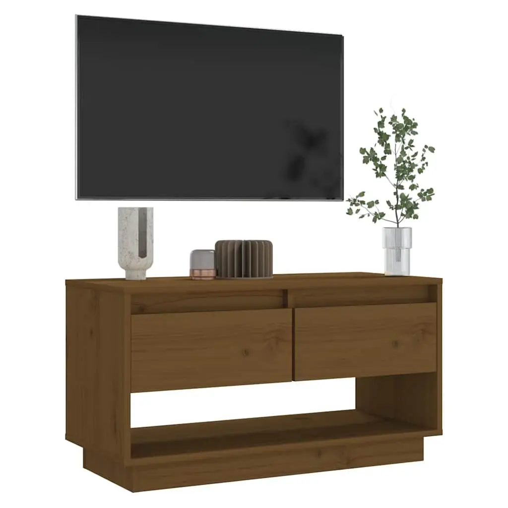 Solid Wood Pine TV Cabinet Honey Brown 74 x 34 x 40 cm with Drawers Storage Unit