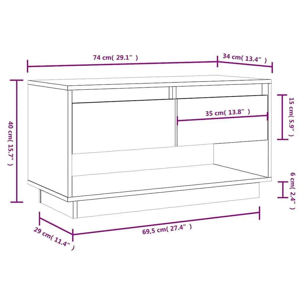 Solid Wood Pine TV Cabinet Honey Brown 74 x 34 x 40 cm with Drawers Storage Unit
