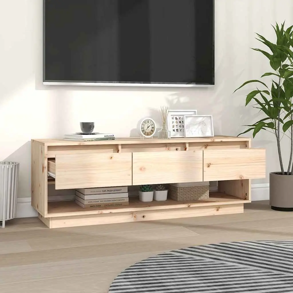 Solid Pine Wood TV Cabinet With Drawers 110.5x34x40 cm