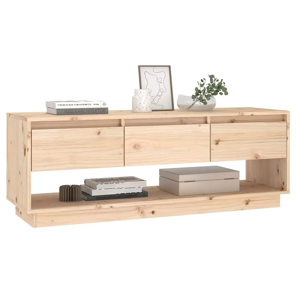 Solid Pine Wood TV Cabinet With Drawers 110.5x34x40 cm