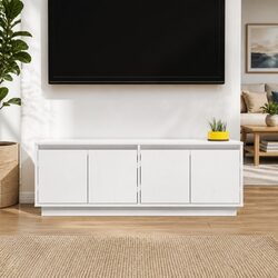 White Solid Wood Pine TV Cabinet 110x34x40 cm