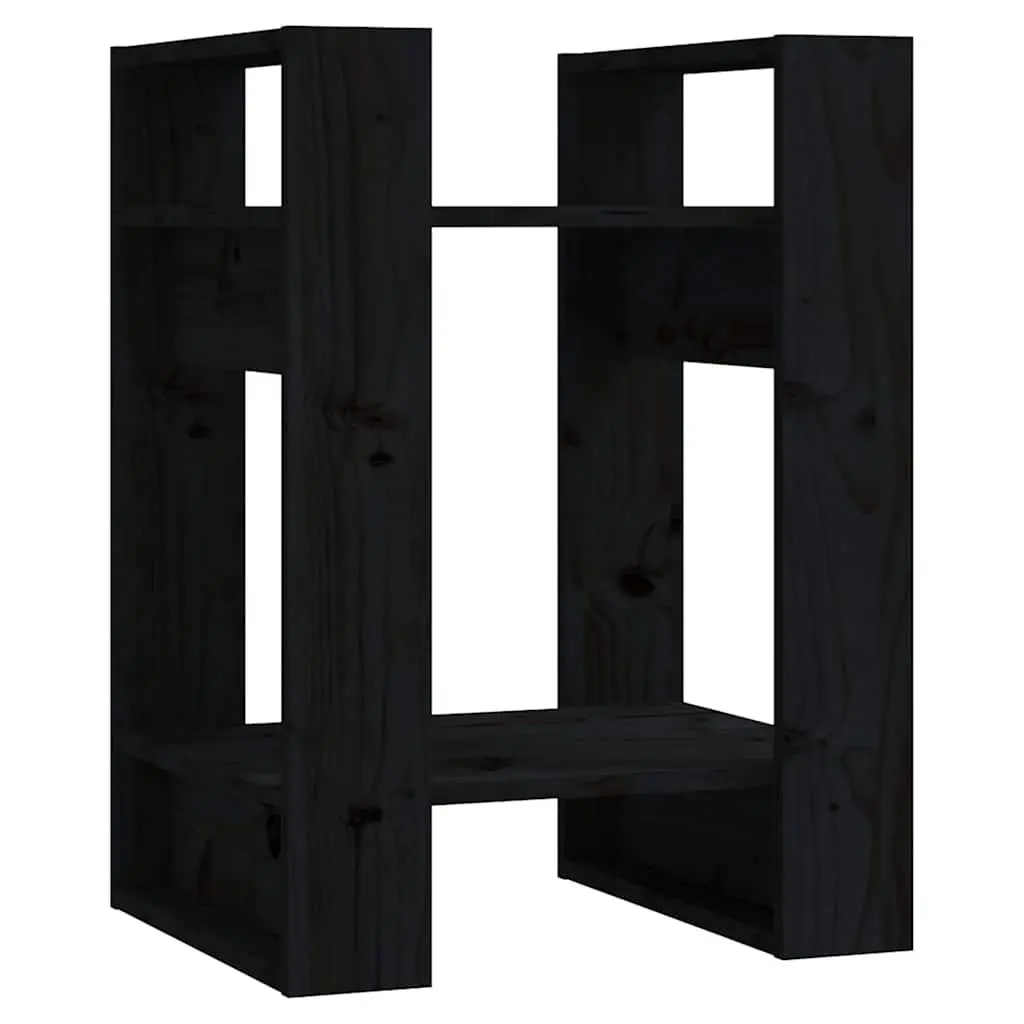 Black Solid Wood Book Cabinet Room Divider Shelving Unit 41x35x57cm Pinewood