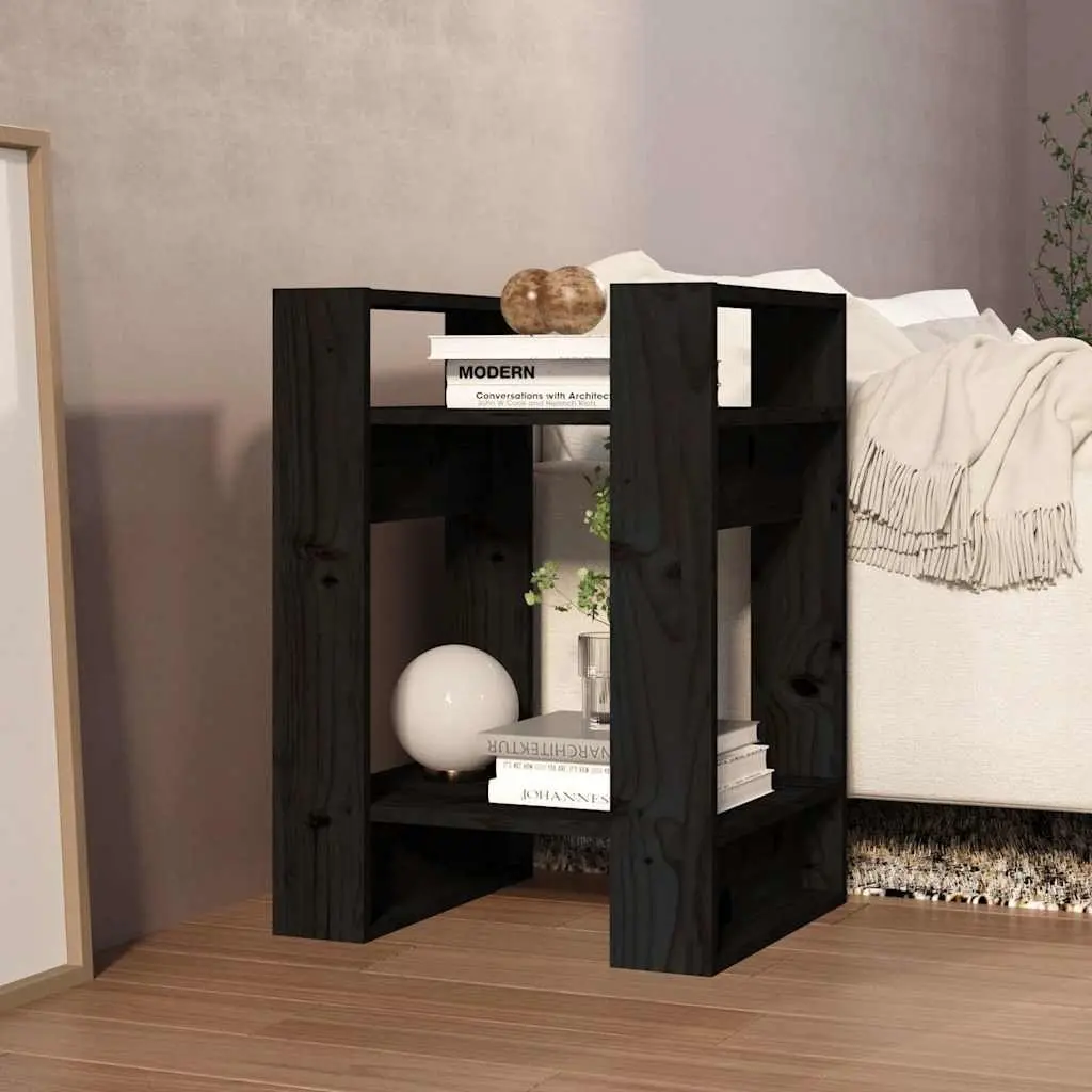 Black Solid Wood Book Cabinet Room Divider Shelving Unit 41x35x57cm Pinewood