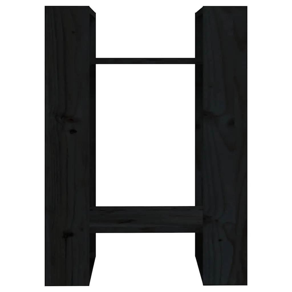 Black Solid Wood Book Cabinet Room Divider Shelving Unit 41x35x57cm Pinewood