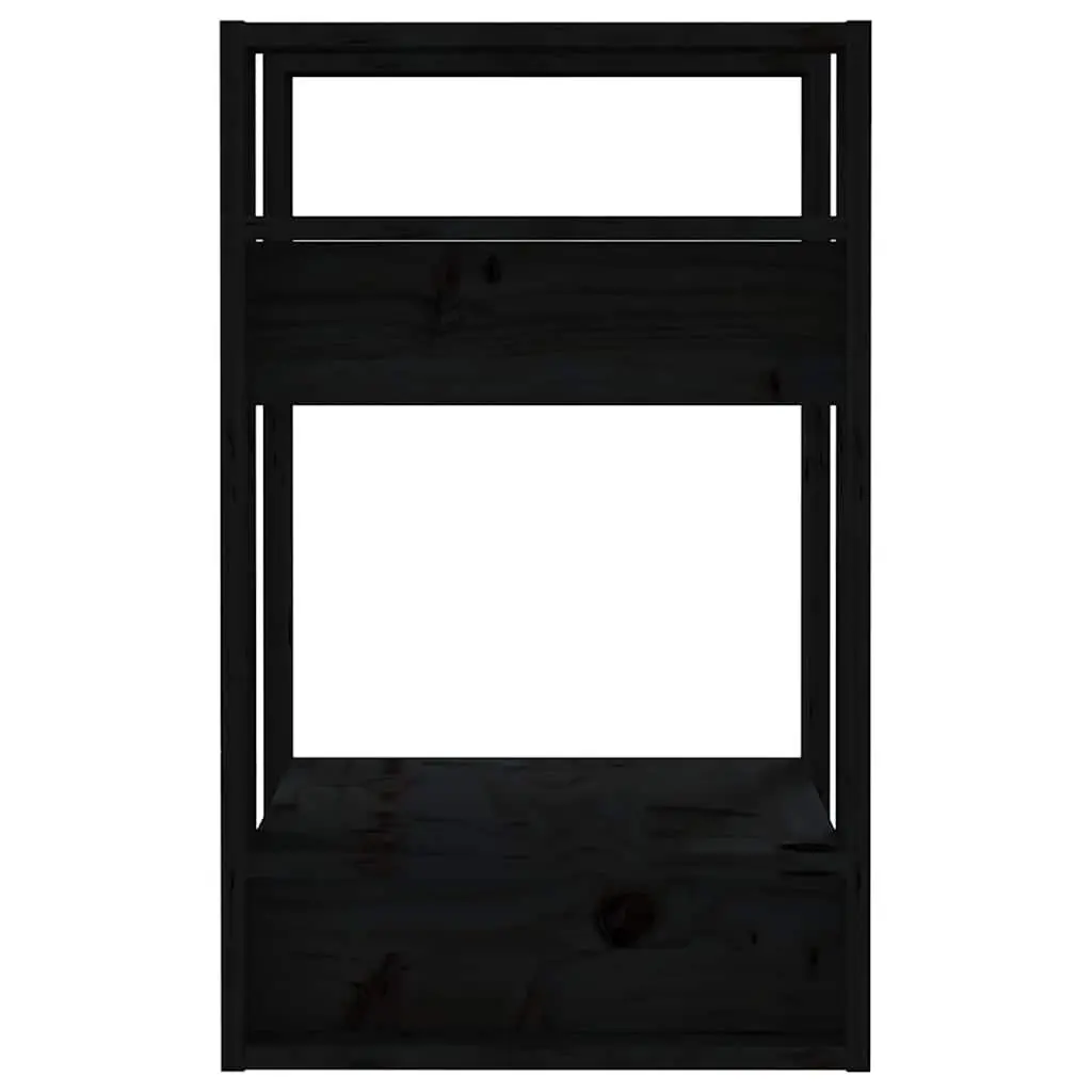Black Solid Wood Book Cabinet Room Divider Shelving Unit 41x35x57cm Pinewood