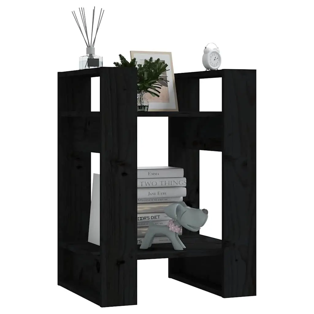 Black Solid Wood Book Cabinet Room Divider Shelving Unit 41x35x57cm Pinewood