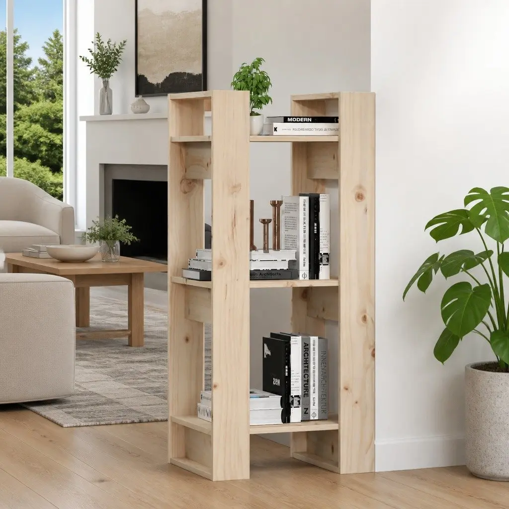 Pine Wood Book Cabinet Room Divider Rustic Style 41x35x91cm Brown Storage Unit