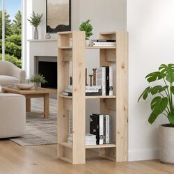 Brown Solid Wood Pine Book Cabinet Room Divider 41x35x91cm