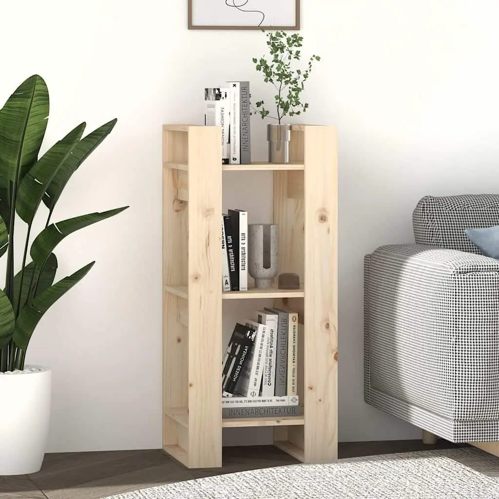 Pine Wood Book Cabinet Room Divider Rustic Style 41x35x91cm Brown Storage Unit