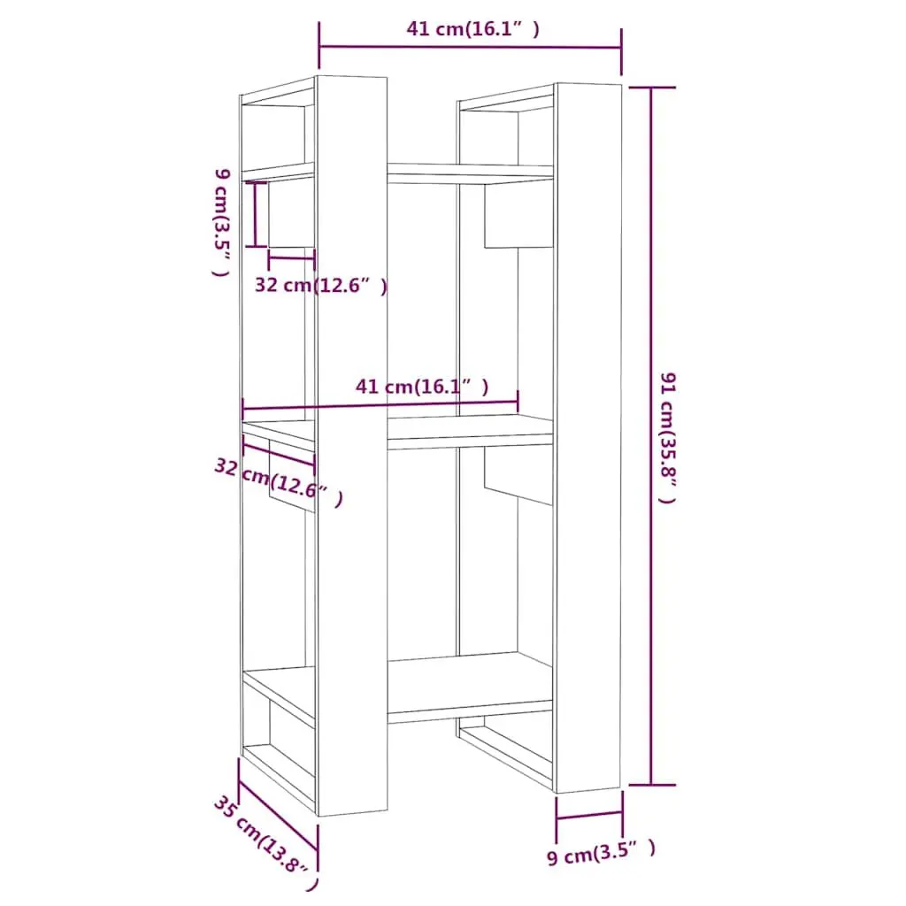 Pine Wood Book Cabinet Room Divider Rustic Style 41x35x91cm Brown Storage Unit