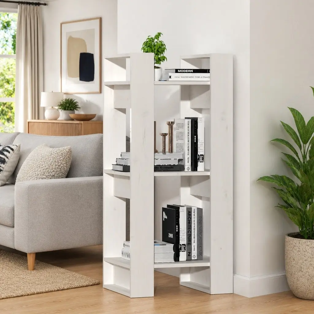Book Cabinet Room Divider White Solid Pine Wood Shelving Storage Bookcase