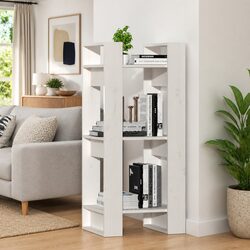 White Solid Pine Wood Book Cabinet and Room Divider