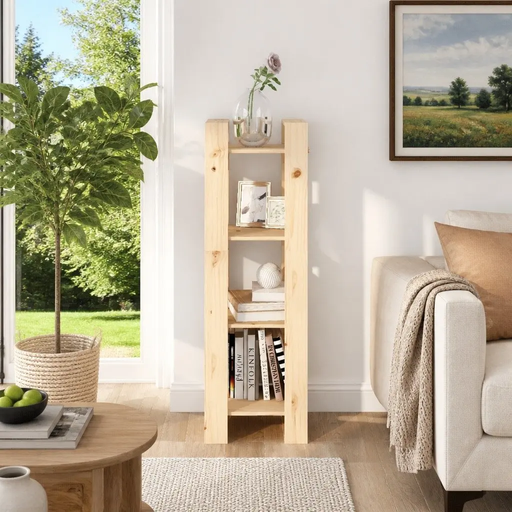 Wooden Book Cabinet Room Divider Brown 41x35x125cm Solid Pine Bookshelf Storage